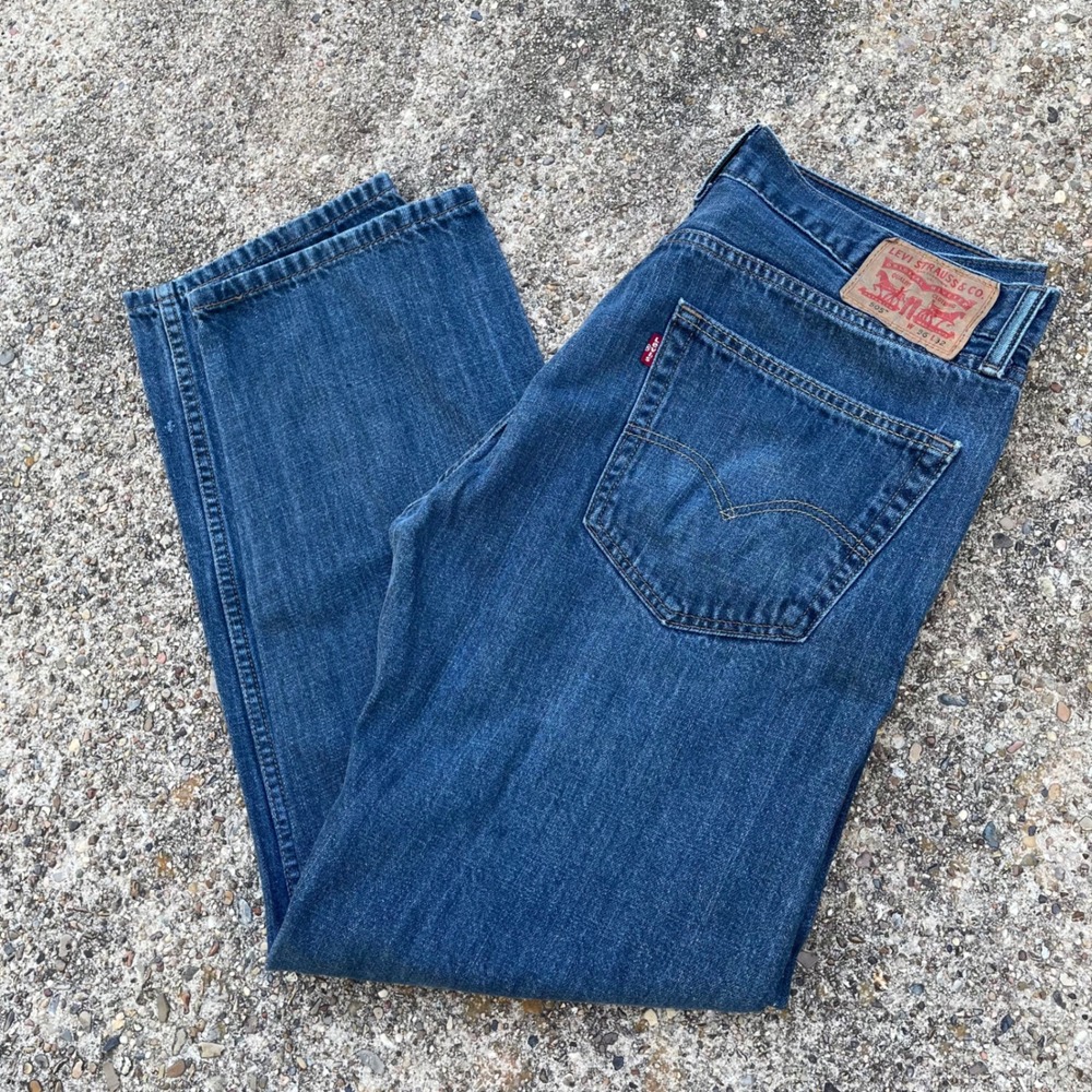Levis 505 Regular Fit Straight Leg Dark Wash Denim Jeans Mens Size 36